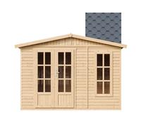 TIMBELA Abri de Jardin en Bois 6 m2 - l332xP222xH232cm - Cabanon Jardin extérieur avec Sol - Cabane de Jardin - Chalet de Loisirs - Maison d'été avec des bardeaux bitumineux Gris M334FB+H334FBGREY