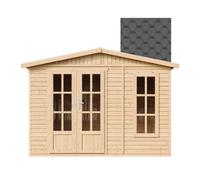 Abri de jardin en bois 6 m2 - l332xP222xH232cm - Maison d'été avec des bardeaux bitumineux rouges - M334FB+H334FBBLACK