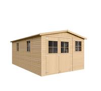 ABRI de Jardin en Bois Exterieur avec Les PLANCHERS IMPRÉGNÉ - Chalet en Pin/épicéa- H226x324x516 cm/15 m²- Construction de Panneaux- Rangement pour vélos, Remise à Outils- TIMBELA M337+M337G