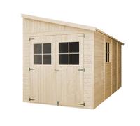 Abri de Jardin en Bois Naturel(avec paroi latérale) - Stockage extérieur avec fenêtres-H244x218x416 cm/8 m2, Hangar en Bois Naturel - Atelier Rangement Outils et vélos- TIMBELA M340A