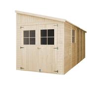 Abri de Jardin en Bois Naturel (avec paroi latérale) Plus Les PLANCHERS IMPRÉGNÉ- Stockage extérieur avec fenêtres- H244x218x514 cm/10 m2- Atelier Rangement Outils et vélos- TIMBELA M341A+M341G
