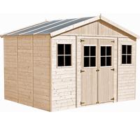 Abri de Jardin en Bois Exterieur avec Plancher IMPRÉGNÉ- Chalet en Pin/épicéa-H246x418x320 cm/12 m²- Construction de Panneaux - Rangement pour vélos, Remise à Outils- Timbela M331+M331G