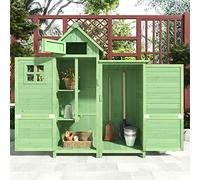 Abri de Jardin en Bois, Cabane de Jardin avec Toit en PVC incliné à loquet, Coffre de Jardin avec Fondation et 2 étagères de Rangement, Armoire Outils de Jardinage, 118x54x173cm Vert