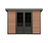 Abri de jardin en bois composite 28 mm aspect naturel foncé 10,43 m² - HAZELTON