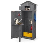 Abri de Jardin en Bois de Sapin 180,5 cm COSTWAY-3 Etagères Amovibles-Table Pliable-Toit en Asphalte Imperméable-8 Crochets-Gris