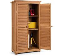 Abri de Jardin en Bois de Sapin Extérieur COSTWAY-3 Etagères Amovibles-Toit en Asphalte Incliné-Porte en Persienne Verrouillables