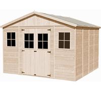 Abri de Jardin en Bois Naturel - Stockage extérieur avec fenêtres- H246 x 418 x 420 cm/ 16 m²- Hangar en Bois Naturel - Atelier Rangement Outils et vélos- TIMBELA M330