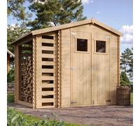 Abri de jardin en bois et range bûches extérieur avec sol traité 3,53+0,97m2