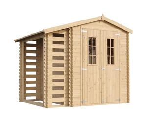 Abri de Jardin en Bois et Range bûches extérieur avec Sol TRAITÉ - extérieur I206xL272xH218 cm/ 3,53 + 0,97 m2 Petit abri à Outils, Local à vélos - Toit imperméable, fenêtres TIMBELA M386C+M386G