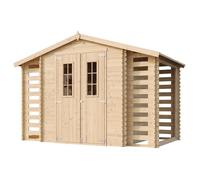 Abri de jardin en bois et range bûches extérieur AVEC SOL TRAITÉ - extérieur I206xL328xH218 cm/ 5,47 m2 - TIMBELA M391C+M391G