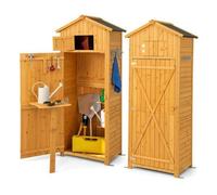 Abri de Jardin en Bois FSC -RELAX4LIFE- Porte Verrouillable en Loquet - Table pliante - 3 Étagères Amovible - 75X50X180,5CM