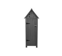 Abri de Jardin en Bois Gris Rangement Extérieur Cabane 3 Etagères 4 Crochets