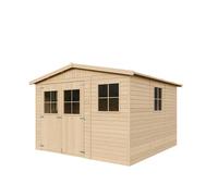 Abri de Jardin en Bois Naturel - Stockage extérieur avec fenêtres- H226x316x324 cm/9 m² Hangar en Bois Naturel - Atelier Rangement Outils et vélos- TIMBELA M335