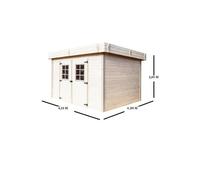 Abri de jardin en bois madriers massif 16,77m² toit plat avec bac acier