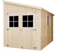 Abri de Jardin en Bois Naturel(avec paroi latérale) - Stockage extérieur avec fenêtres- H244x218x318 cm/6 m2, Hangar en Bois Naturel - Atelier Rangement Outils et vélos- TIMBELA M339A