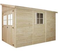 Abri de Jardin en Bois Naturel (sans paroi latérale)- Stockage extérieur avec fenêtres- H243x216x318 cm/6 m2, Hangar en Bois Naturel - Atelier Rangement Outils et vélos- TIMBELA M339