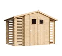 Abri de Jardin en Bois et Range bûches extérieur avec Sol TRAITÉ - extérieur I206xL328xH218 cm/ 3,53 + 0,97+0,97 m2 Petit abri à Outils, Local à vélos - Toit imperméable, fenêtres TIMBELA M391+M391G