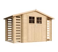 Abri de jardin en bois range bûches extérieur avec sol traité 3,53+2x0,97m2