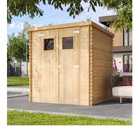 TIMBELA M309 Abri de Jardin en Bois - Stockage extérieur l204xL204xH200 cm/3.53 m2 - Petit abri à Outils, Local à vélos - Toit imperméable, fenêtres