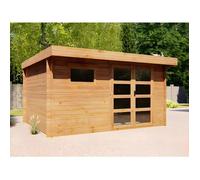 Abri de jardin en bois traité par autoclave avec toit plat - 13 m² - épaisseur 28 mm - CORALIO