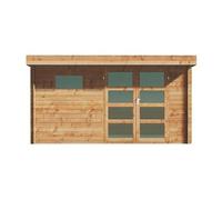 Abri de jardin en bois traité par autoclave avec toit plat - 13 m² - épaisseur 28 mm - CORALIO Marron