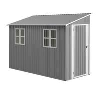 Abri de jardin en métal 1,2 x 3 m - Gris - Résistant aux intempéries - Avec kit de sol - Design avec porte et 2 fenêtres - Abri à vélo inoxydable pour l'extérieur