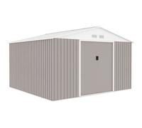 Abri de jardin en métal 10,85 m² - 340 x 319 x 210 cm - JUPITER - Kit d'ancrage inclus, 2 portes coulissantes - Taupe