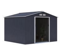 Abri de jardin en métal 7,06 m² - 277 x 255 x 202 cm - MERCURE - Kit d'ancrage inclus, 2 portes coulissantes - Gris