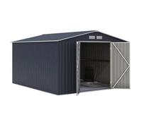 Abri de jardin en métal 8,84 m² - 277 x 319 x 202 cm - VELASCO - Kit d'ancrage inclus, 2 portes battantes - Gris