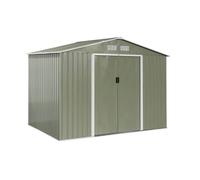 Abri de jardin en métal - FERRAIN 5.29m² vert et blanc - Cabane à outils avec deux grandes portes coulissantes. kit de fixation