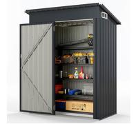 Abri de Jardin en Métal Galvanisé 1,02 m²150x90,5x185cm COSTWAY-Toit en Pente-Porte Ouvrante avec Loquet-2 Aérations-Gris Foncé