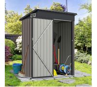 Abri de Jardin en Métal Galvanisé 1,02 m²150x90,5x185cm COSTWAY-Toit en Pente-Porte Ouvrante avec Loquet-2 Aérations-Gris Claire