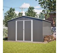Abri de jardin en métal XXL - 300 x 252 x 191 cm - Gris - Avec toit à deux pans, espace de rangement robuste et sûr pour tondeuses à gazon, vélos et outils