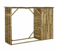Abri de jardin en pin avec stockage de bois de chauffage et armoire, 253 x 80 x 170 cm, résistant aux intempéries, avec abri et toit en carton goudronné, robuste