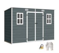 Abri de Jardin en Plastique Outsunny 10 x 4 Pieds, avec Plancher, Grandes fenêtres, Portes verrouillables et aérations, pour Outils, vélos, générateur, Effet Bois Gris