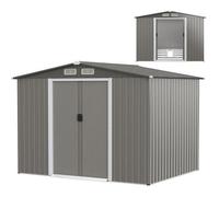 Abri de Jardin Extérieur en Acier Galvanisé 4,74m²246 x 193 cm COSTWAY-Fondation,4 Persiennes,Double Porte et Rampe-Gris Foncé