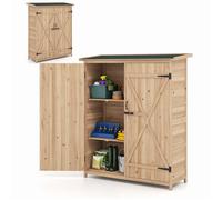 Abri de Jardin Extérieur en Bois Massif 140x51x163 cm COSTWAY-Toit en Asphalte Incliné-Étagères Amovibles et Portes Verrouillables