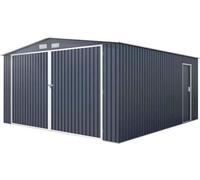 Abri de jardin / Garage en métal 16 m² - 380 x 420 x 232 - COMET - Kit d'ancrage, 2 portes coulissantes , 1 porte latérale Gris