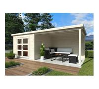 Abri de jardin Lya 1 en bois naturel ép.18mm et pergola - White Wood - 19,6m²