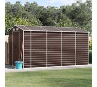 Abri de jardin marron 191 x 385 x 198 cm en acier galvanisé | Quatre ouvertures d'aération, toit incliné, construction en acier robuste, convient pour le bois de chauffage et les outils
