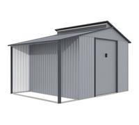 Abri de jardin métal avec pergola ""Madras"" - 9.12 m² - 257 x 355 x 237 cm - Gris