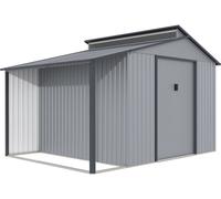 Abri de jardin métal avec pergola "Madras" - 9.12 m² - 355 x 257 x 237 cm - Gris