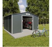 Abri de jardin métal gris 12,27 m2 + kit d'ancrage