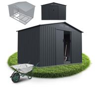 Abri de jardin métal XL gris foncé avec toit en pente, cabanon extérieur de rangement, remise de jardin robuste