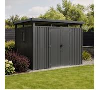 Abri de jardin moderne gris anthracite toit plat en acier galvanisé