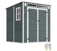 Abri de jardin - Outsunny - double porte, 3 fenêtres, 2 aérations, anti-UV avec plancher - résine - 182 x 182 x 196 cm - gris
