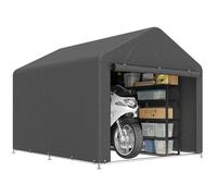 Outsunny Abri de jardin tente de stockage imperméable abri moto porte enroulable fermeture éclair, garage pour vélo et outils rangement et stockage pour vélo moto bois outils, 200x238x183cm gris foncé