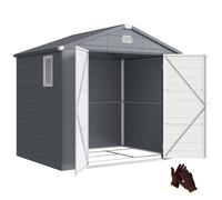 Abri de jardin - Outsunny - résine - avec kit de fondation galvanisé structure en aluminium - portes à loquet 3 fenêtre - gris foncé
