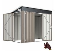 Outsunny Abri de Jardin en métal, cabane de Jardin extérieure 234 x 132 x 185 cm, Triple Porte verrouillable, Toit incliné, aérations et Gants, cabanon Rangement Outils en Acier galvanisé, Gris Clair