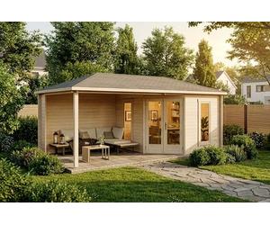 Abri de Jardin pentagonal Liwa en Bois de la Marque Alpholz | abri de Jardin et de Loisirs | Chalet de Jardin | pentagonale, Construction en madriers, cabane de Jardin, Toit en croupe, épaisseur de